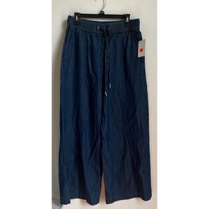 Juicy Couture Wide Leg Cropped Denim Pants‎ Blue Size 10 Drawstring Waist NWT